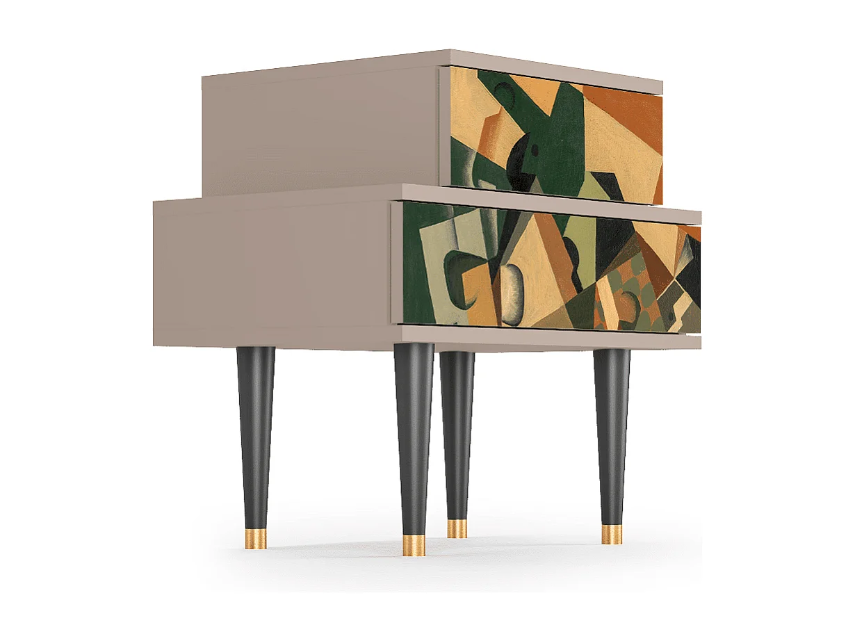 Table de nuit - 58х58х41 cm - NS1 - Glass and Checkerboard, Latte