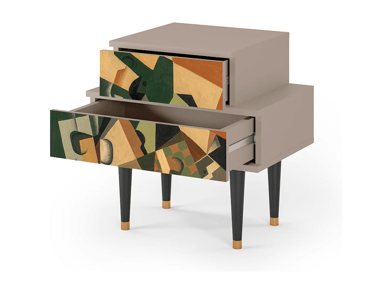 Table de nuit - 58х58х41 cm - NS1 - Glass and Checkerboard, Latte