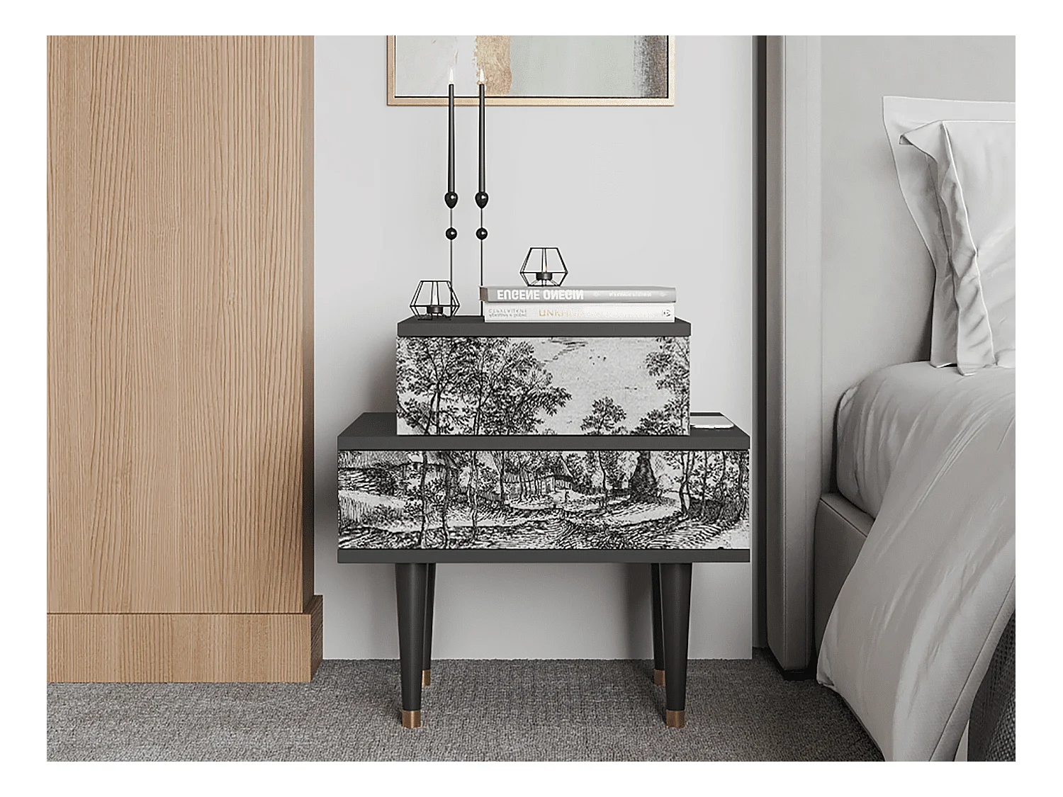 Table de nuit - 58х58х41 cm - NS1 - Village Road, Anthracite