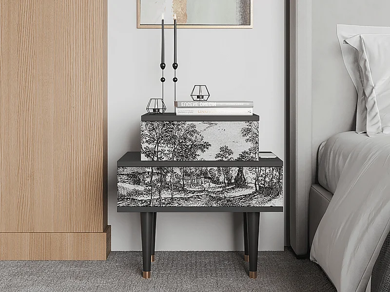 Stolik nocny - 58х58х41 cm - NS1 - Village Road, Antracyt