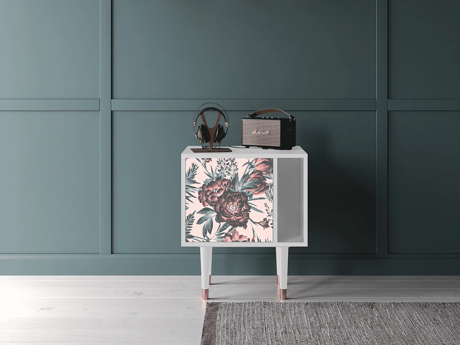 Table de nuit - 57х69х48 cm - S2 - Peach Peonies, Blanc