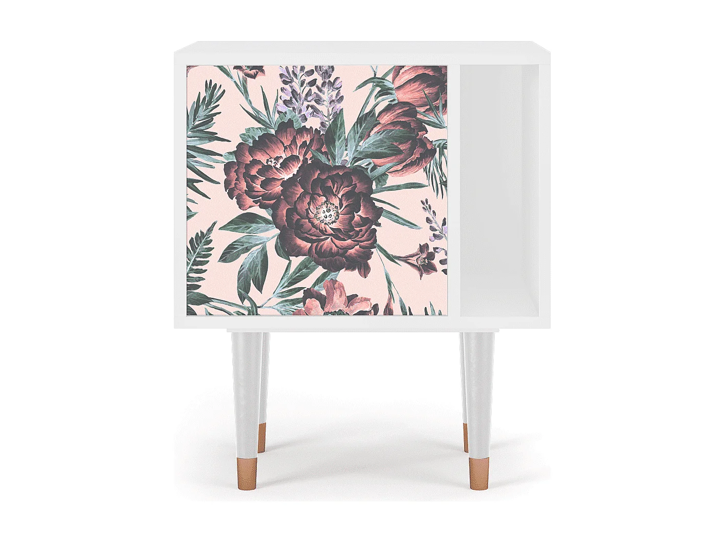 Table de nuit - 57х69х48 cm - S2 - Peach Peonies, Blanc