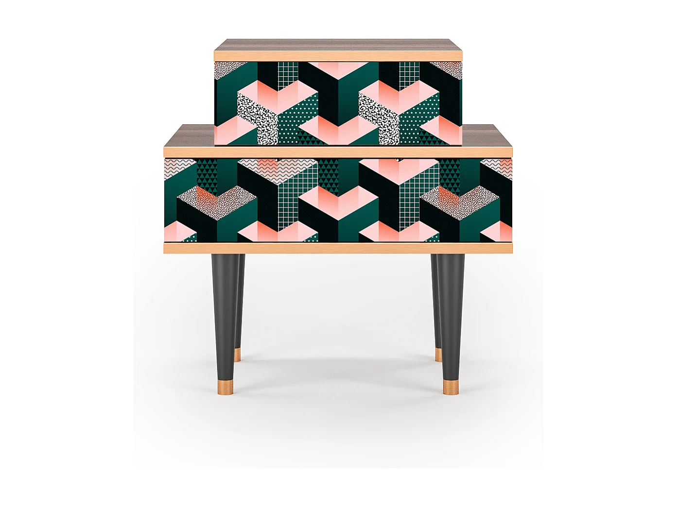 Stolik nocny - 58х58х41 cm - NS1 - Geometric Madness, Orzech