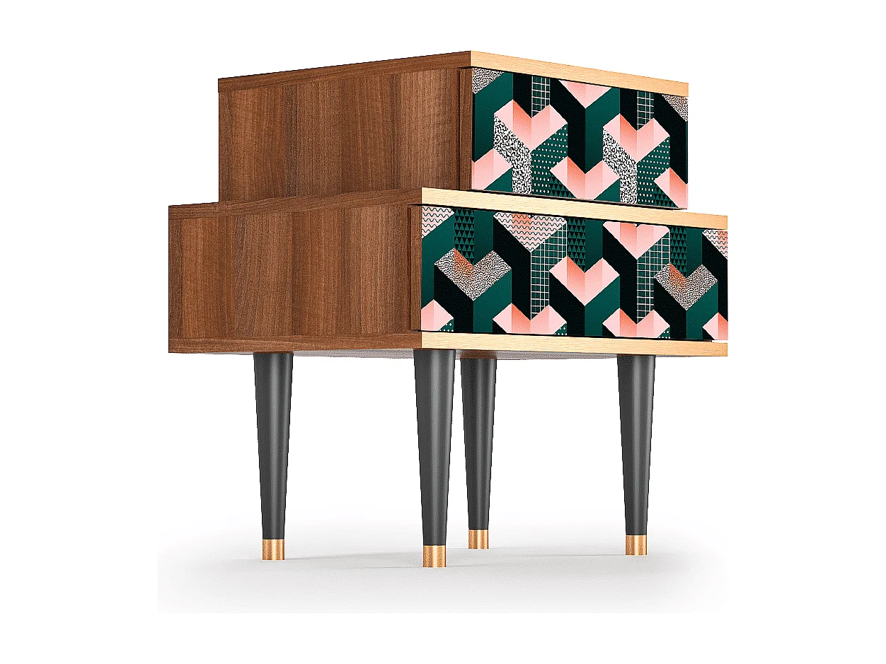 Table de nuit - 58х58х41 cm - NS1 - Geometric Madness, Noyer