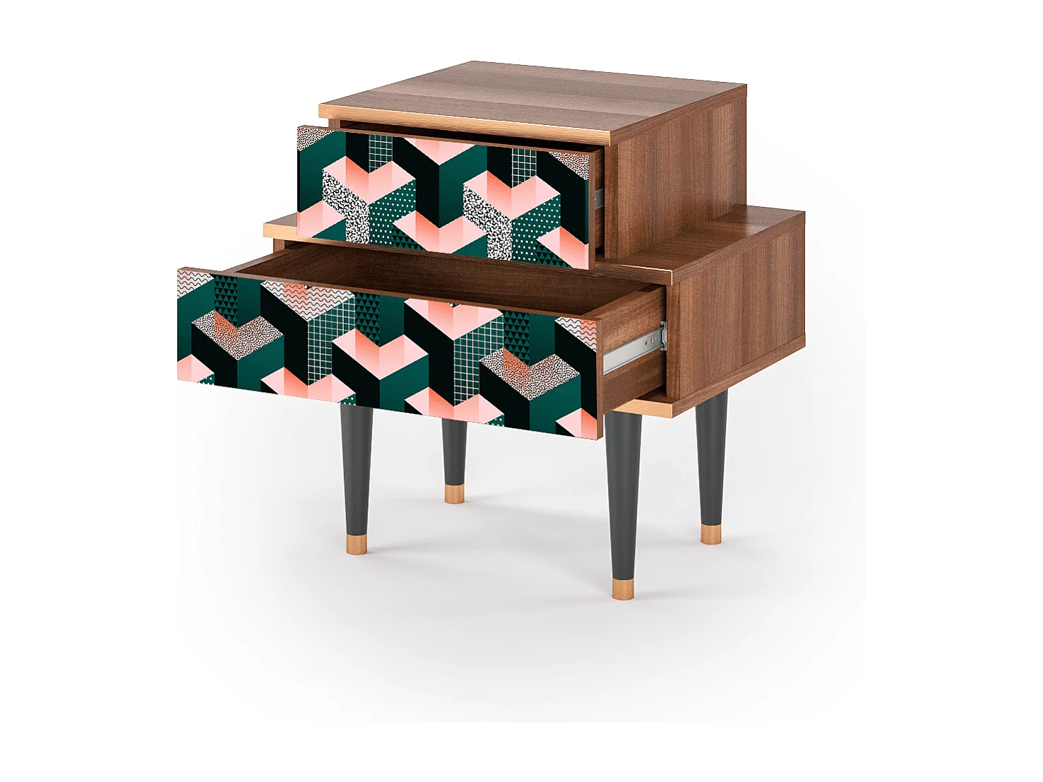 Table de nuit - 58х58х41 cm - NS1 - Geometric Madness, Noyer