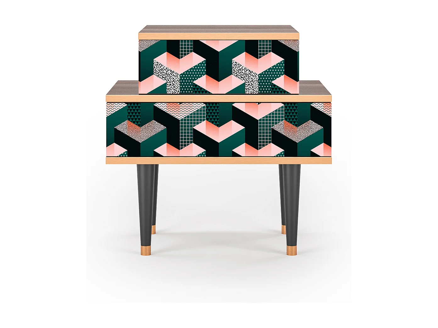 Stolik nocny - 58х58х41 cm - NS1 - Geometric Madness, Orzech