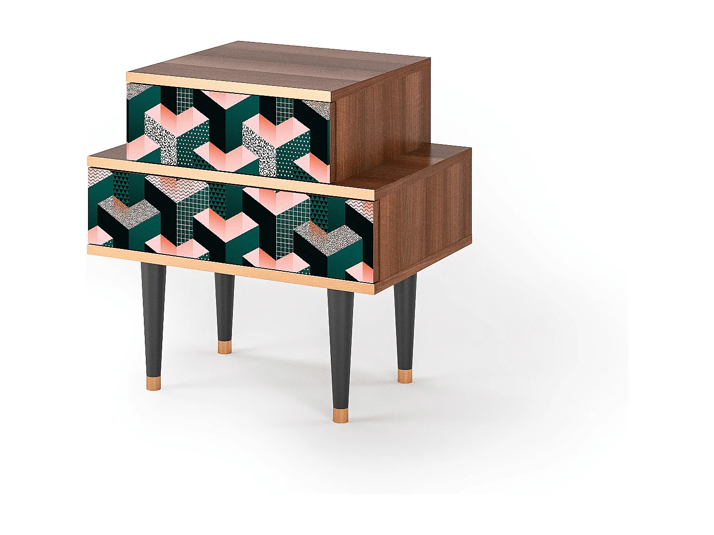 Stolik nocny - 58х58х41 cm - NS1 - Geometric Madness, Orzech