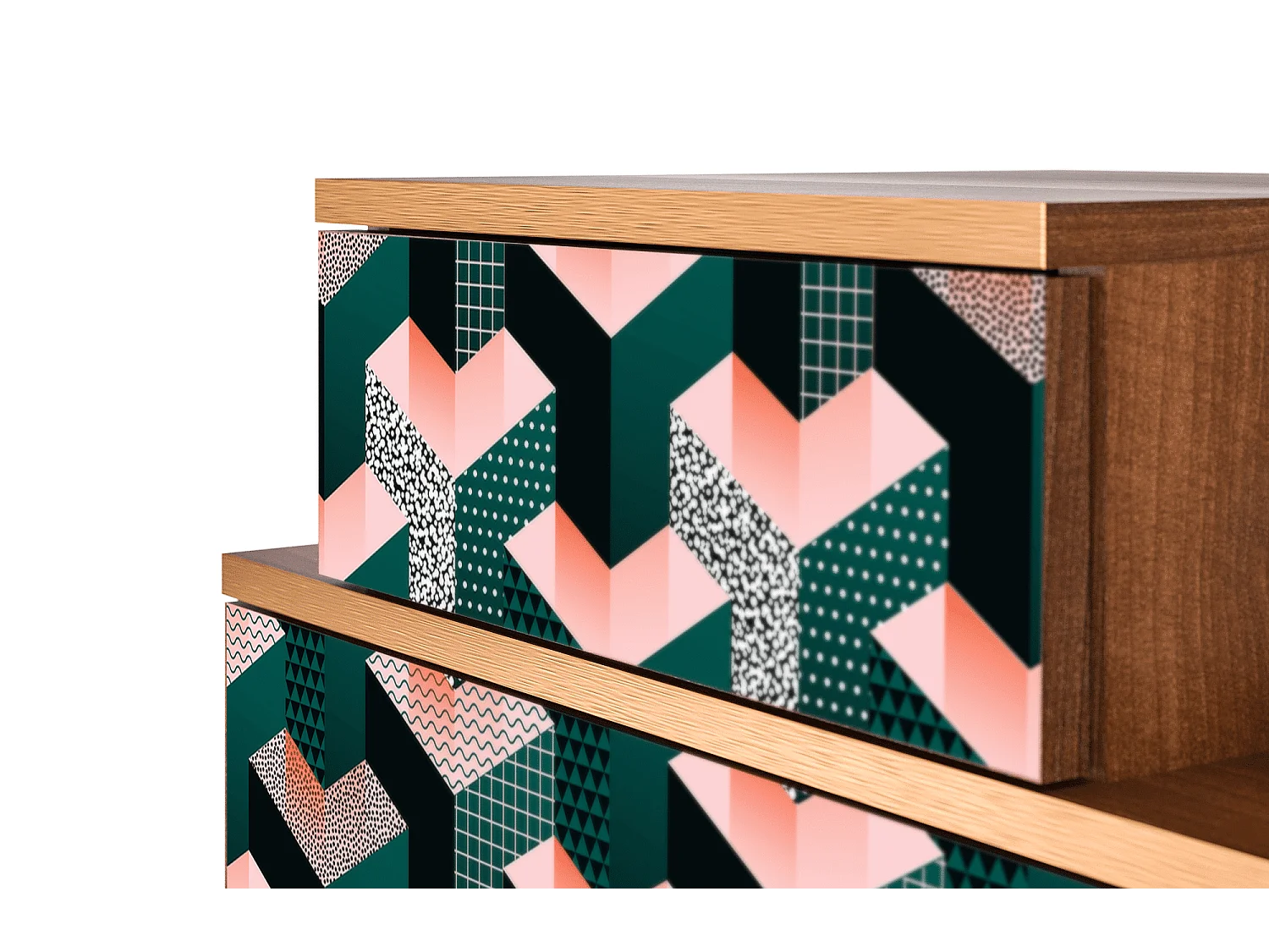 Stolik nocny - 58х58х41 cm - NS1 - Geometric Madness, Orzech