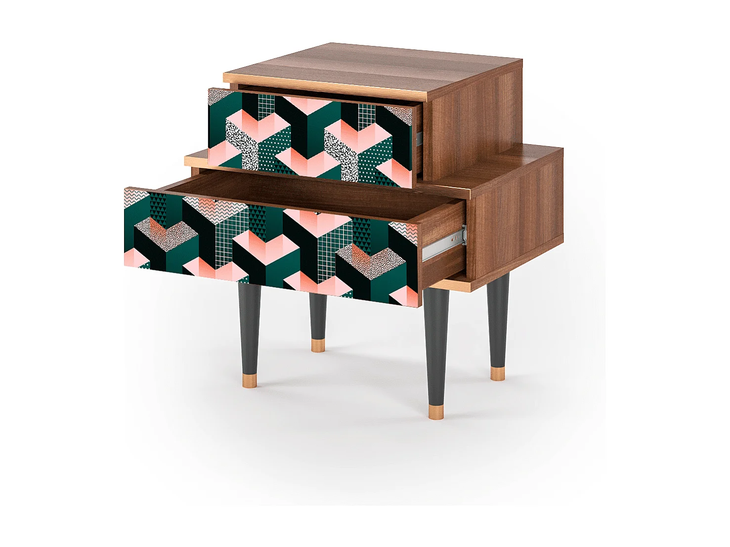 Stolik nocny - 58х58х41 cm - NS1 - Geometric Madness, Orzech