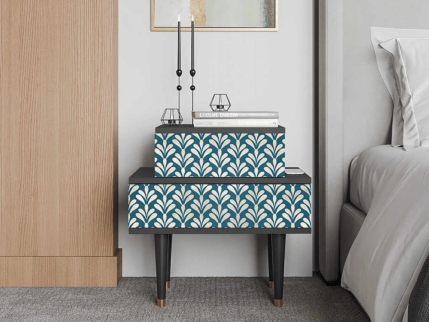 Stolik nocny - 58х58х41 cm - NS1 - Milky Tears, Antracyt