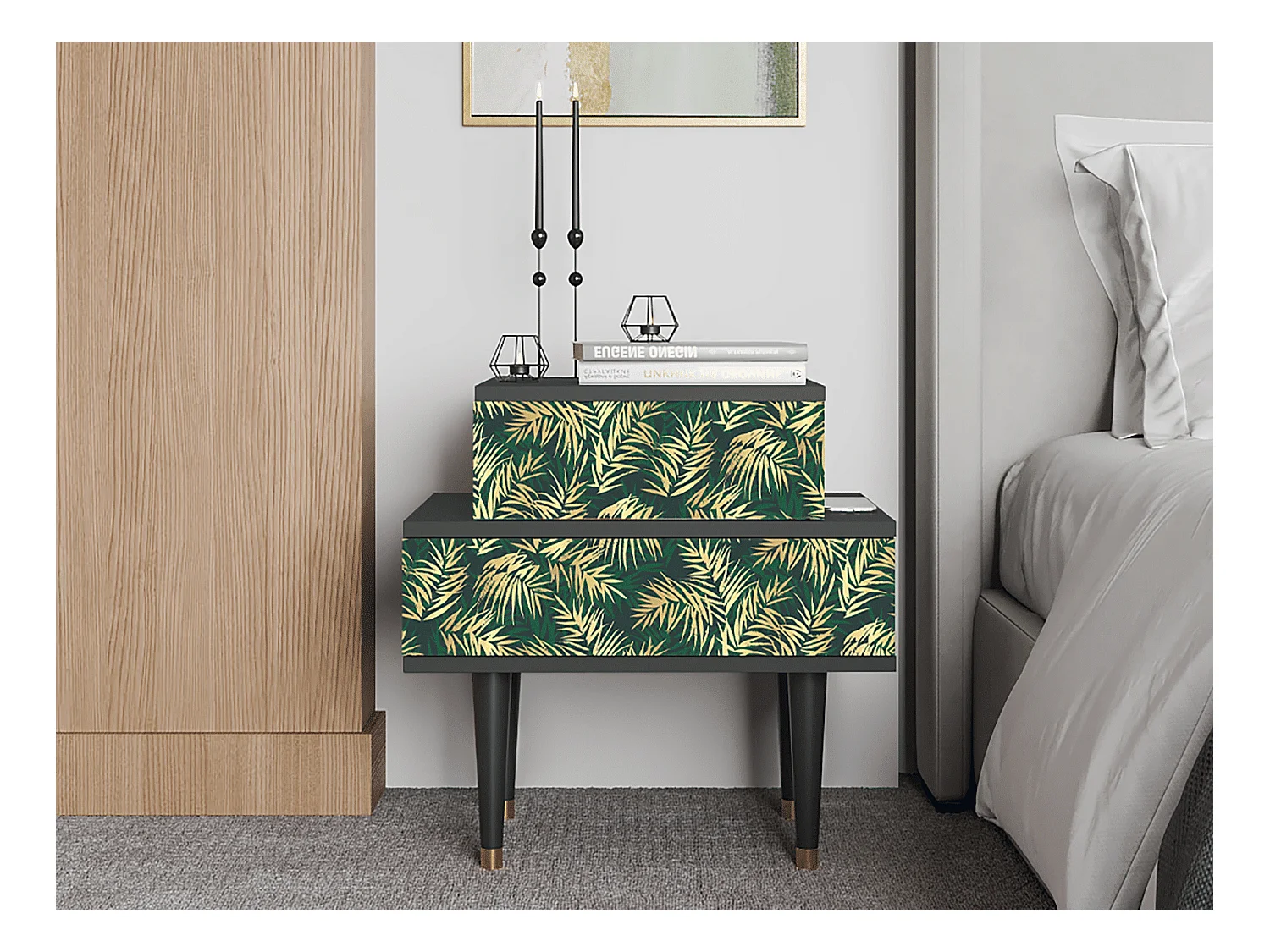 Nachttisch - 58х58х41 cm - NS1 - Sunny Palm Tree, Anthrazit