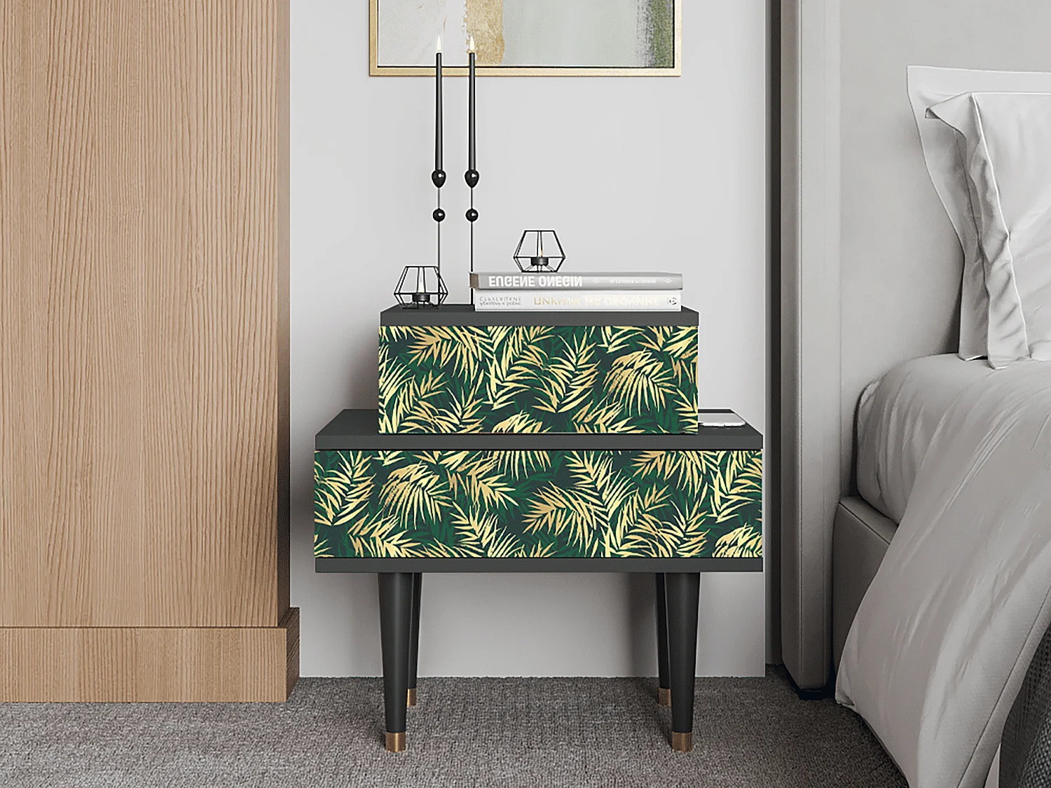 Stolik nocny - 58х58х41 cm - NS1 - Sunny Palm Tree, Antracyt