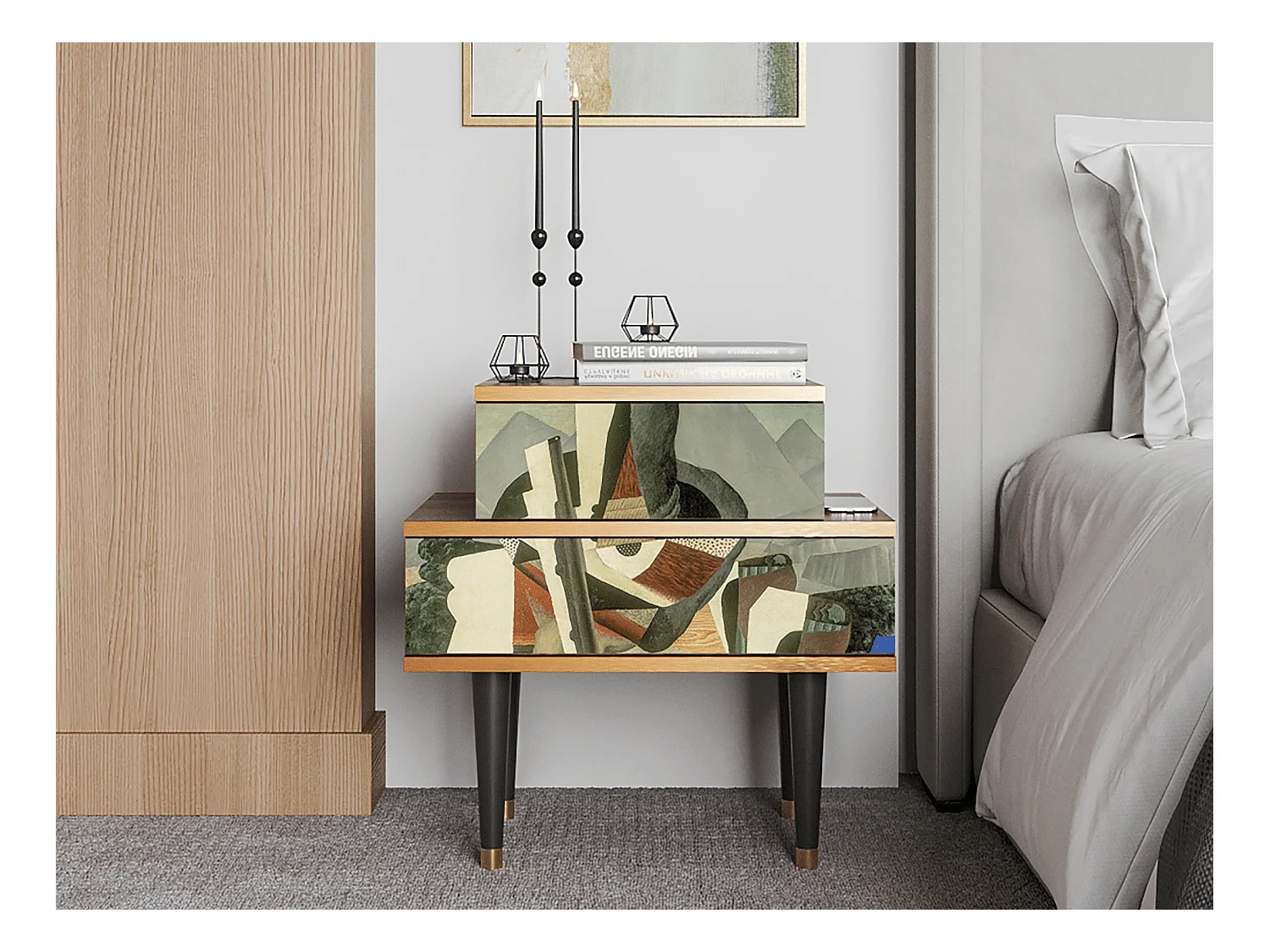 Nachttisch - 58х58х41 cm - NS1 - The Cubist Paintings , Walnuss
