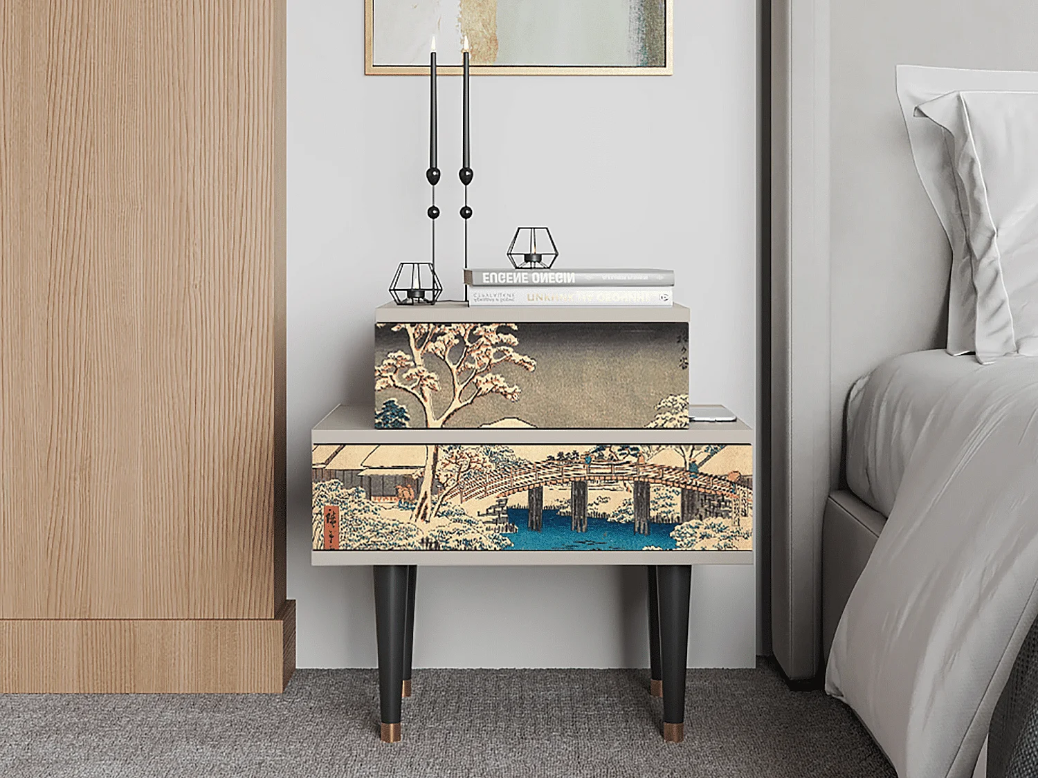 Stolik nocny - 58х58х41 cm - NS1 - Katabira River, Piaskowy