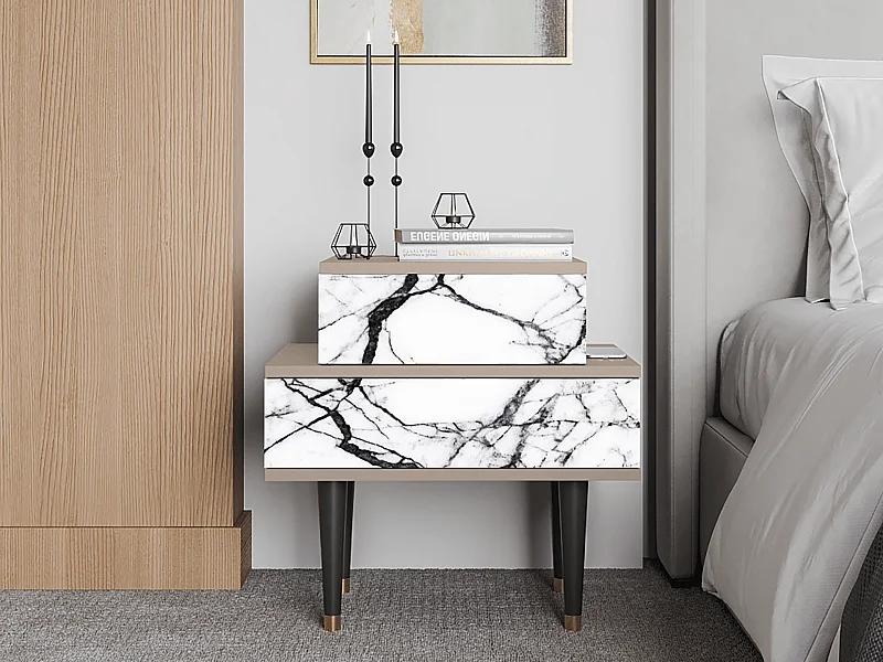 Table de nuit - 58х58х41 cm - NS1 - Raven Marble, Latte