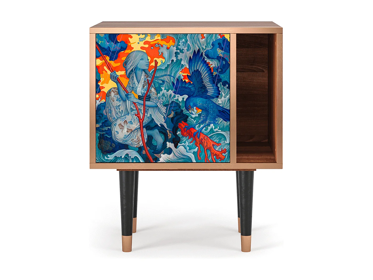 Nachtkastje - 57х69х48 cm - S2 - The Girl - James Jean, Walnoot