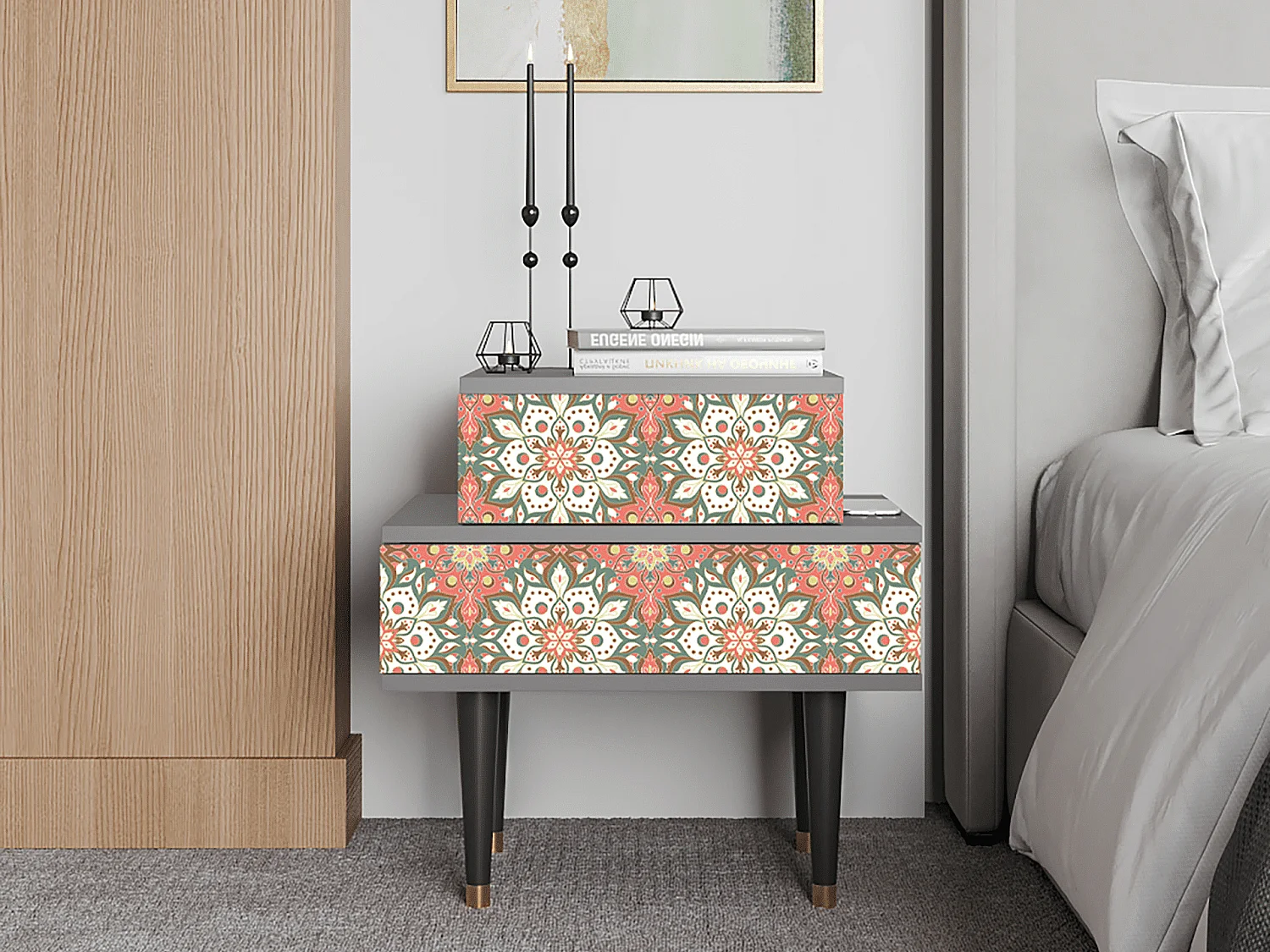 Criado-mudo - 58х58х41 cm - NS1 - Peach Grove, Cinza