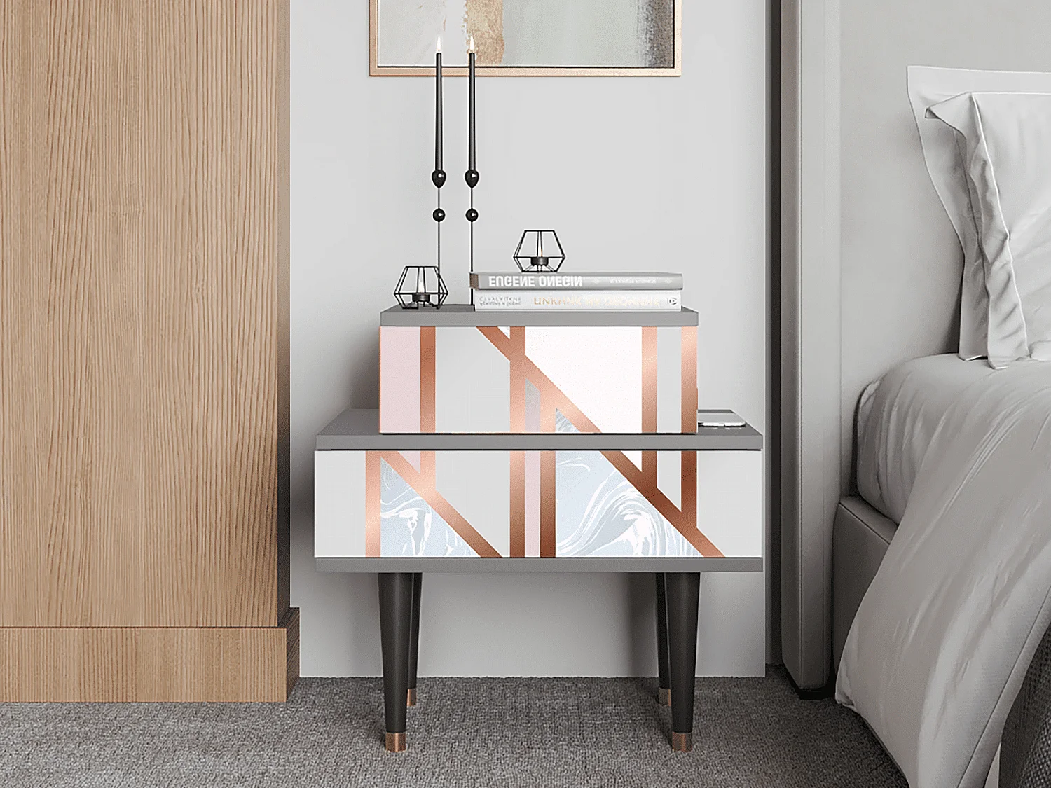 Stolik nocny - 58х58х41 cm - NS1 - Champagne Story, Szary