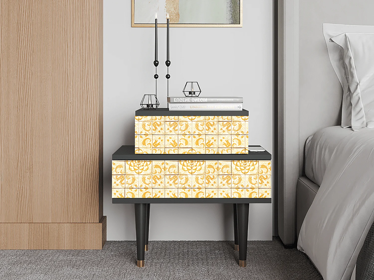 Stolik nocny - 58х58х41 cm - NS1 - Sunshiny Tile, Antracyt