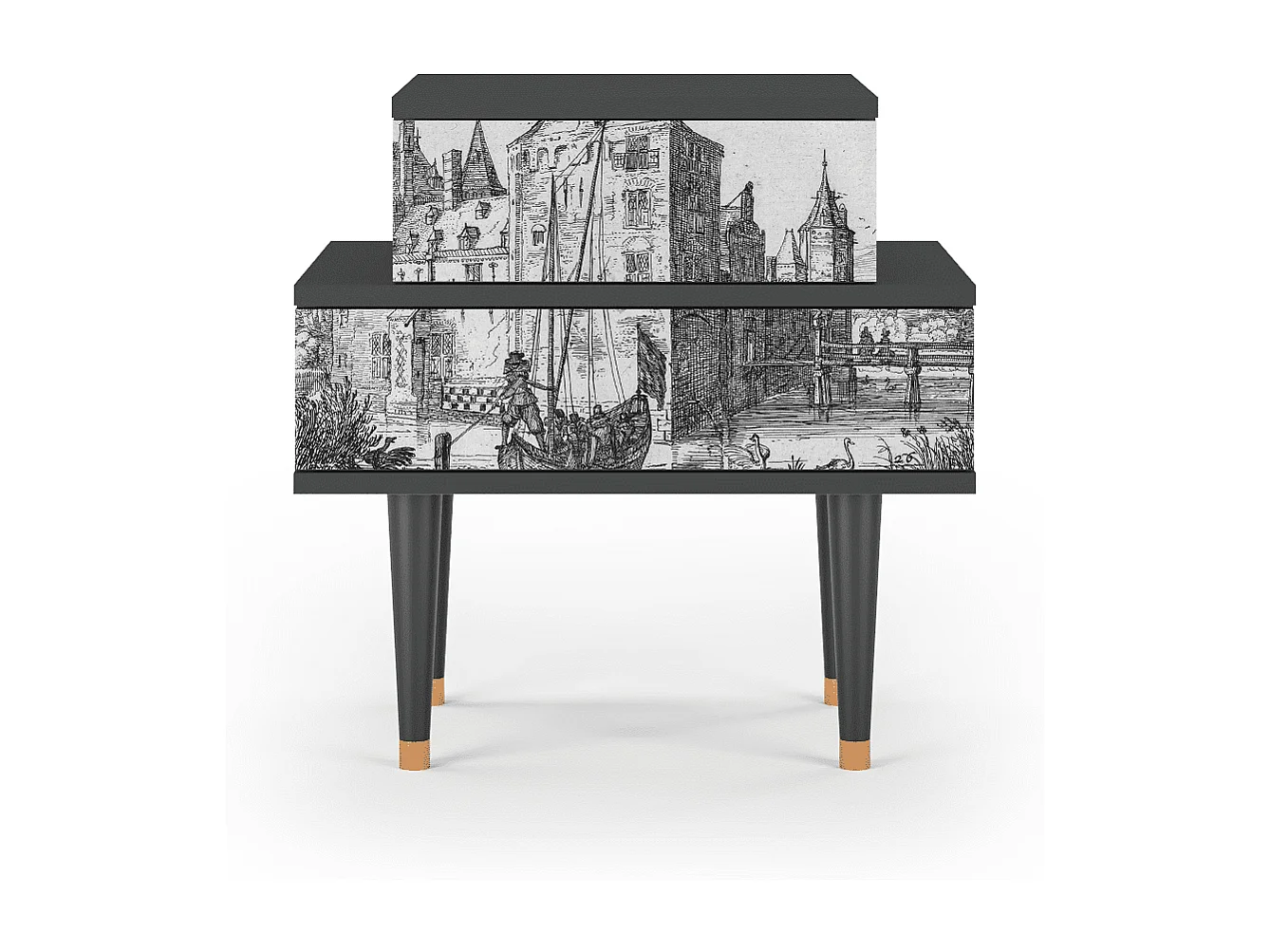 Comodino - 58х58х41 cm - NS1 - Castle with Bridge, Antracite