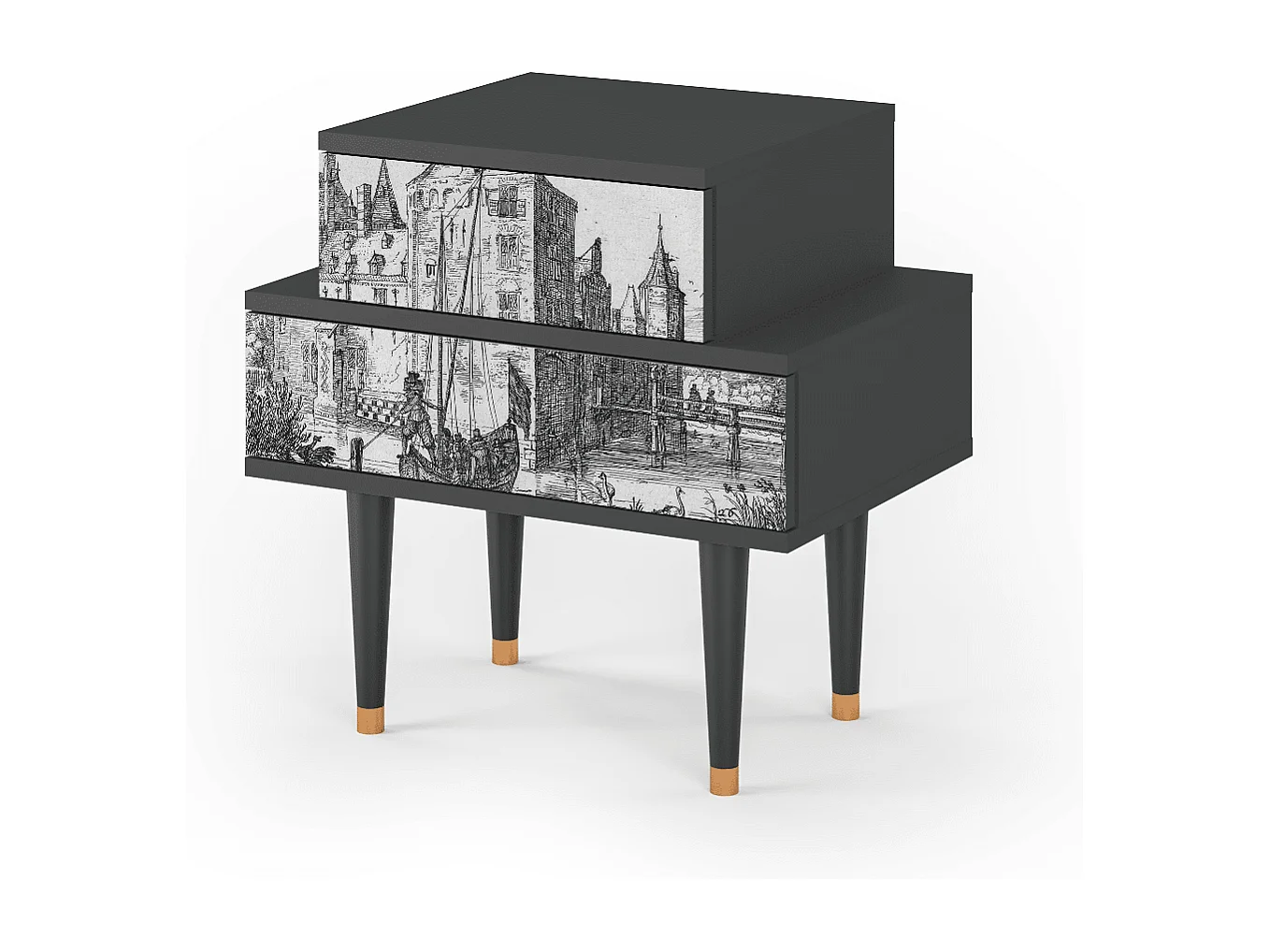 Comodino - 58х58х41 cm - NS1 - Castle with Bridge, Antracite