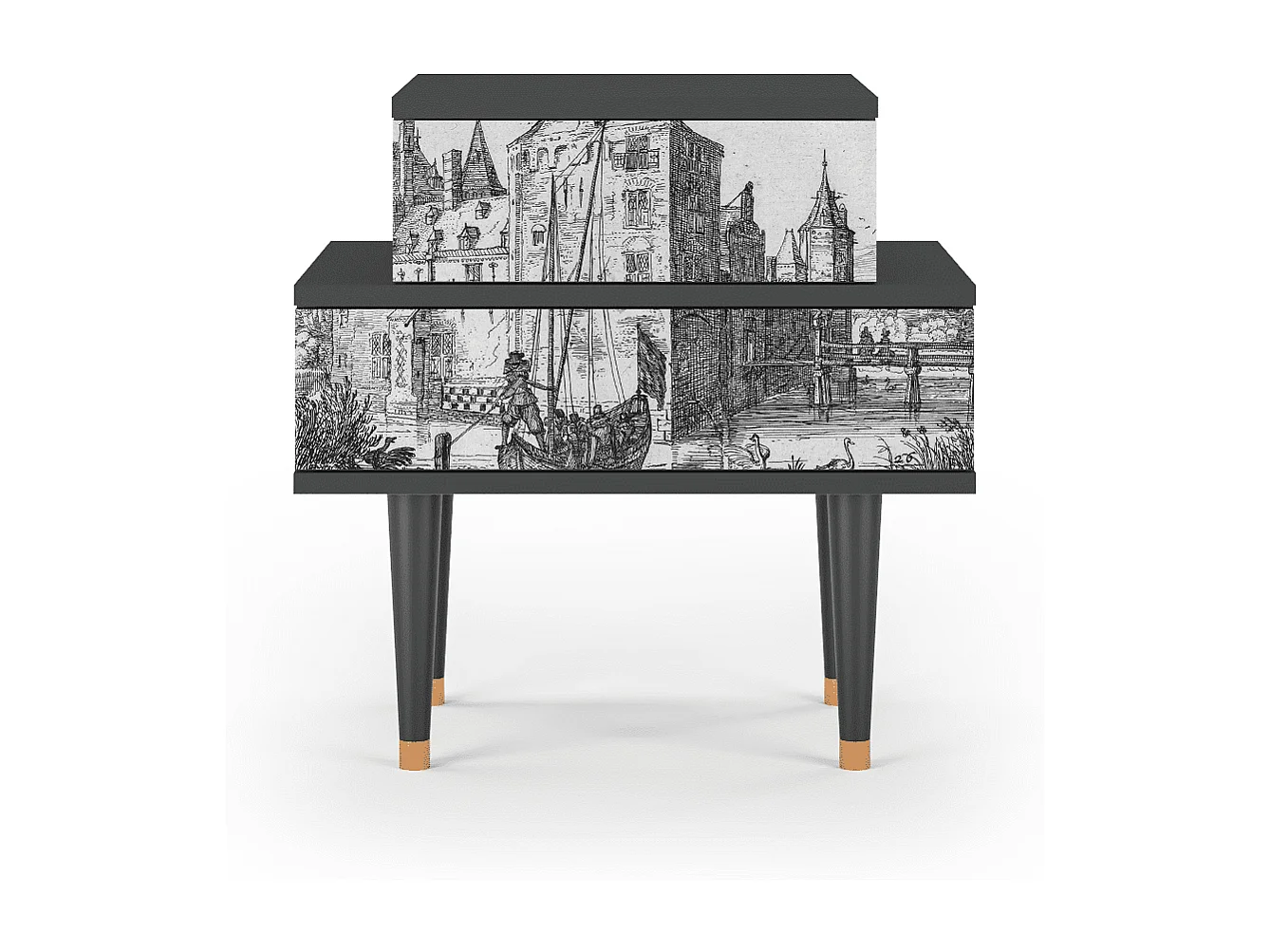 Stolik nocny - 58х58х41 cm - NS1 - Castle with Bridge, Antracyt