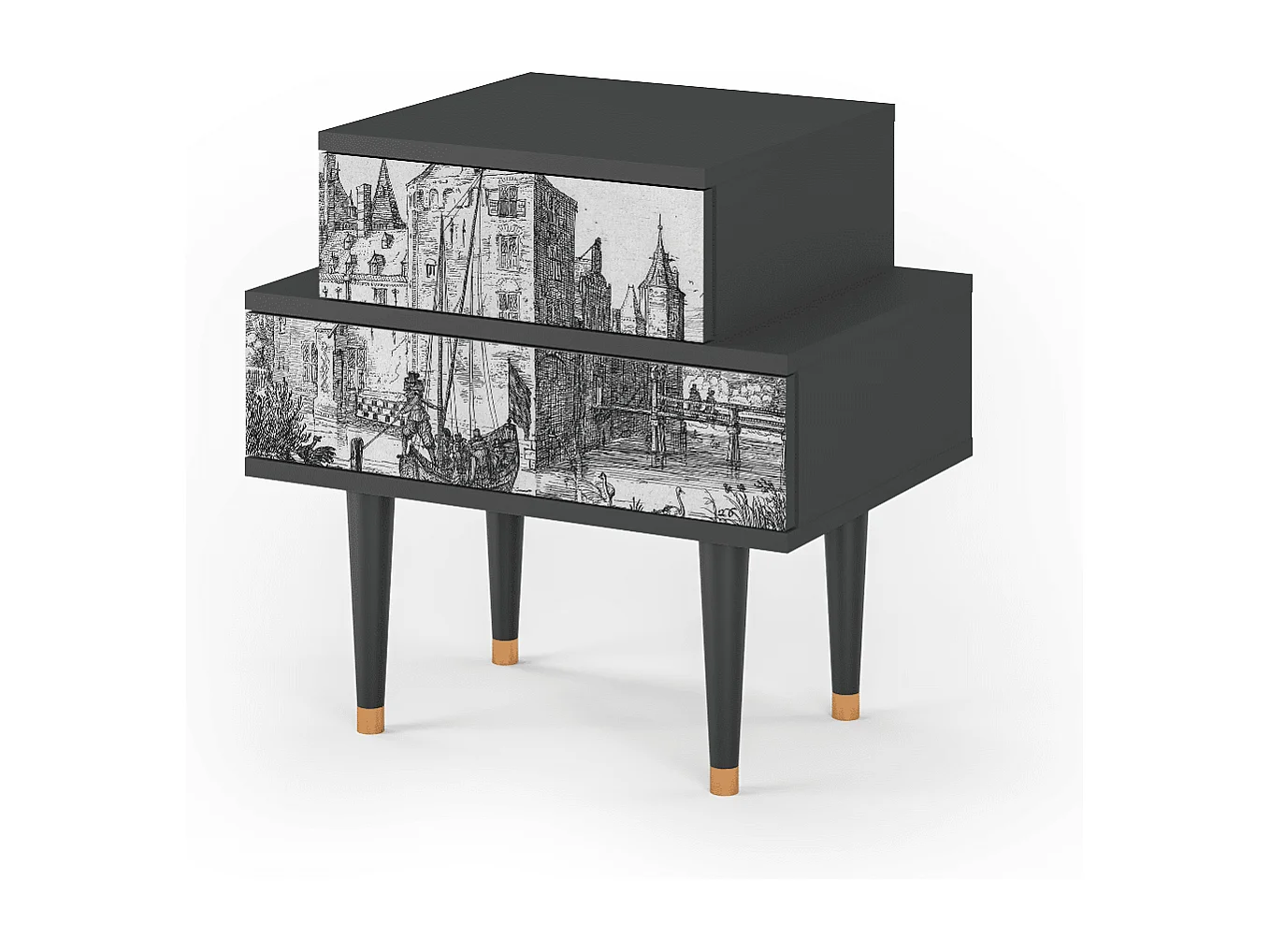 Stolik nocny - 58х58х41 cm - NS1 - Castle with Bridge, Antracyt