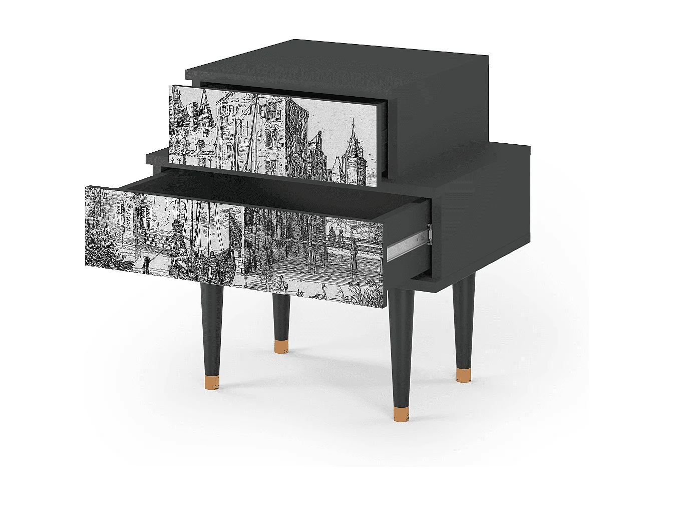 Stolik nocny - 58х58х41 cm - NS1 - Castle with Bridge, Antracyt