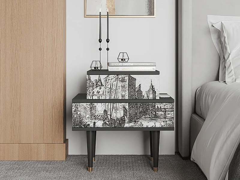 Stolik nocny - 58х58х41 cm - NS1 - Castle with Bridge, Antracyt