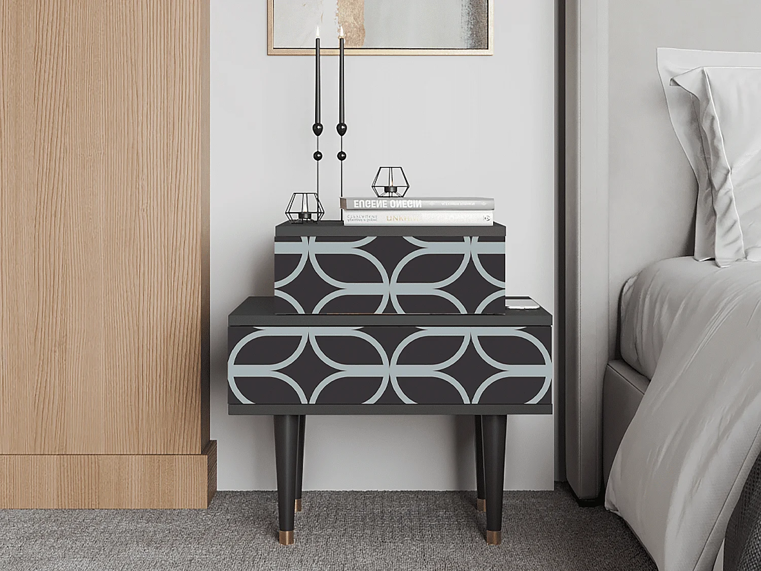 Table de nuit - 58х58х41 cm - NS1 - Braided Blue, Anthracite