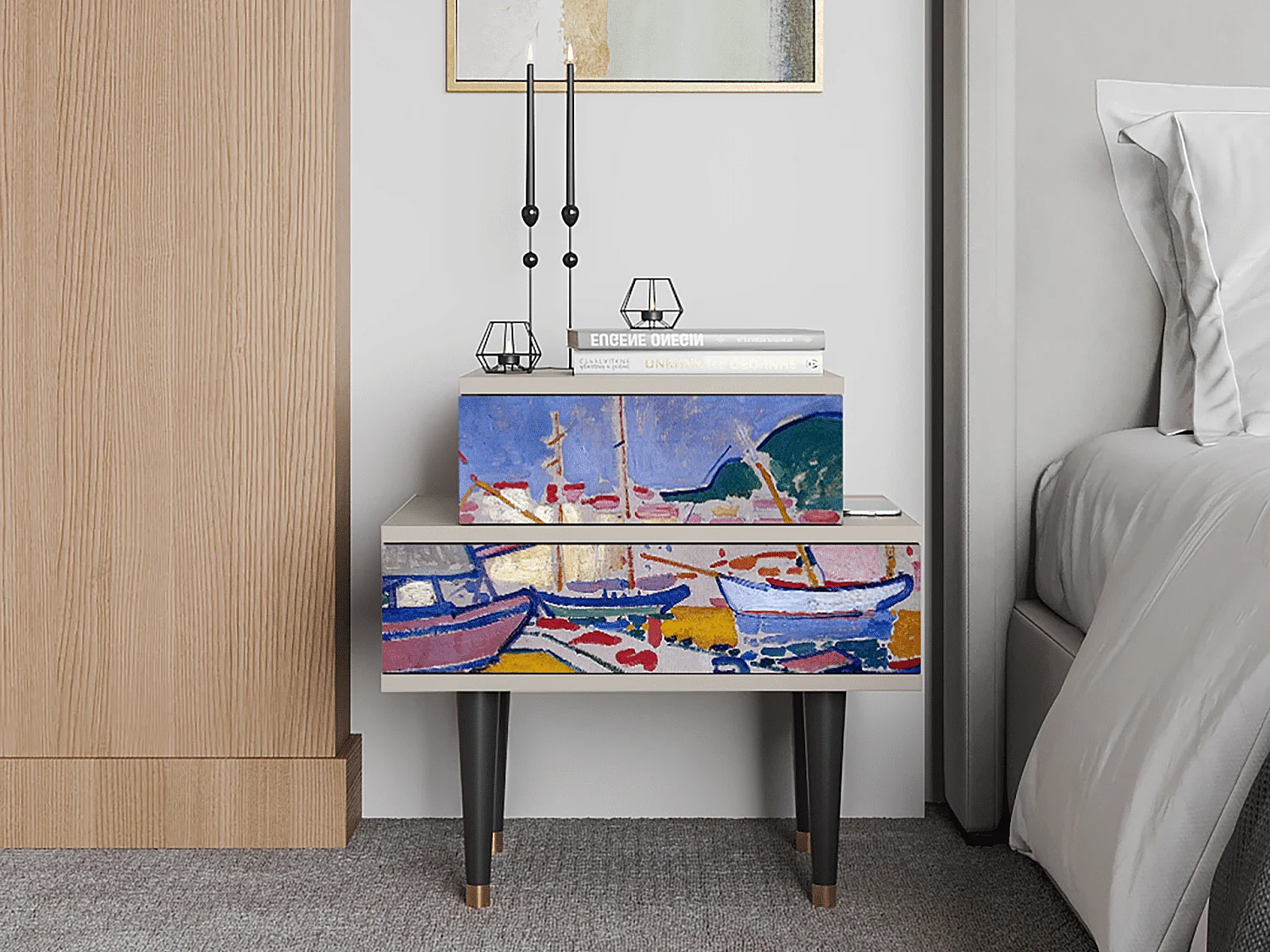 Stolik nocny - 58х58х41 cm - NS1 - The Port of Collioure , Piaskowy