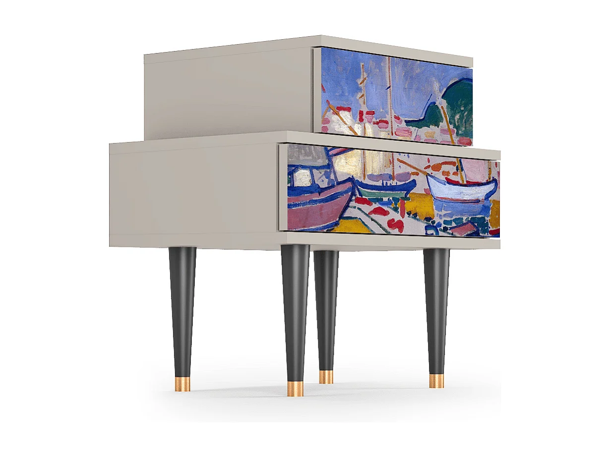 Stolik nocny - 58х58х41 cm - NS1 - The Port of Collioure , Piaskowy