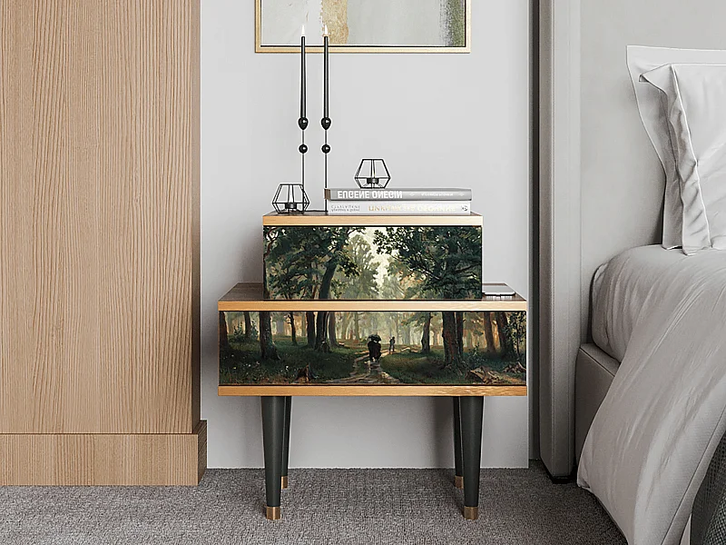 Stolik nocny - 58х58х41 cm - NS1 -  Rain in the Oak Forest, Orzech