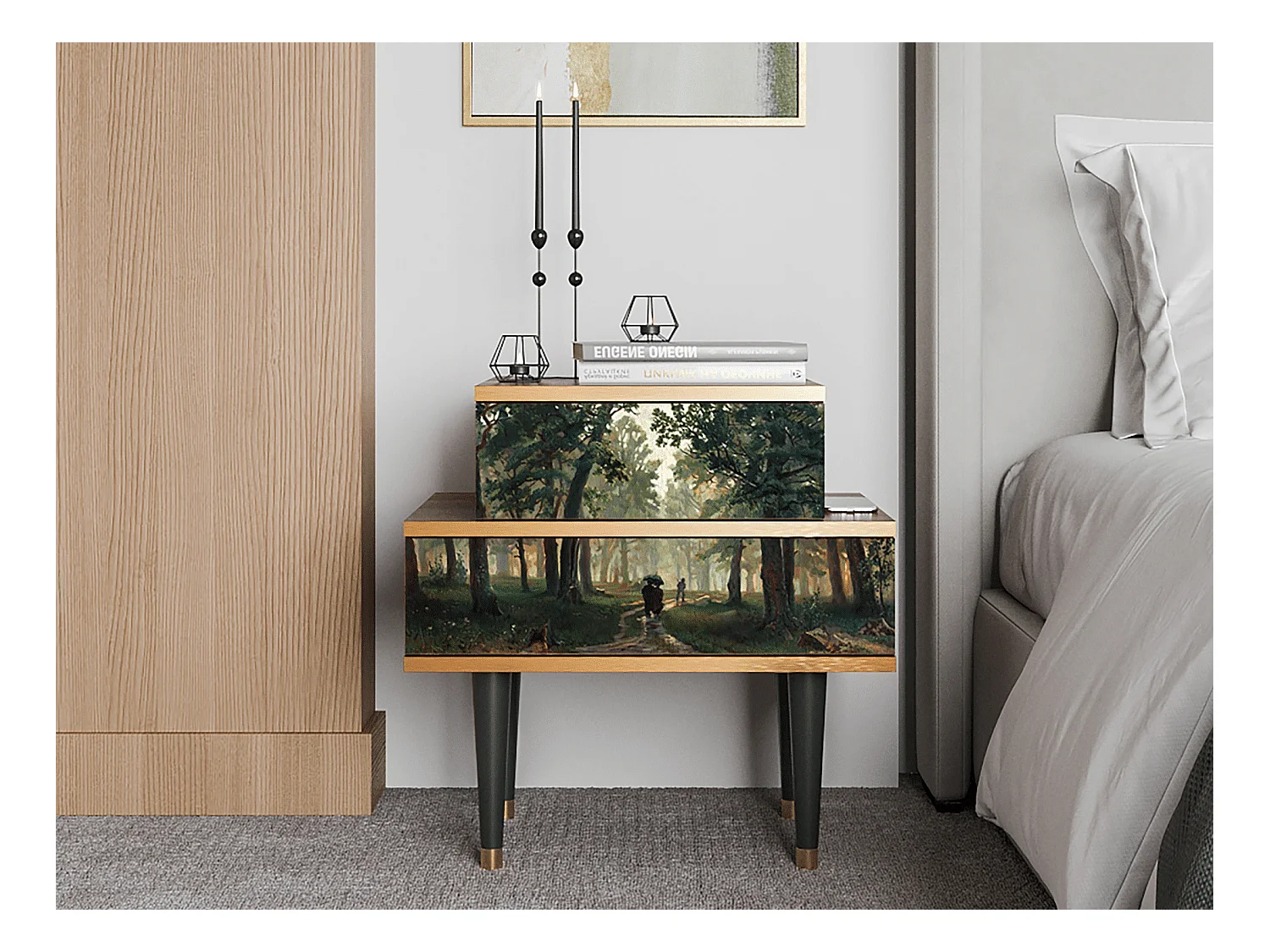 Table de nuit - 58х58х41 cm - NS1 -  Rain in the Oak Forest, Noyer