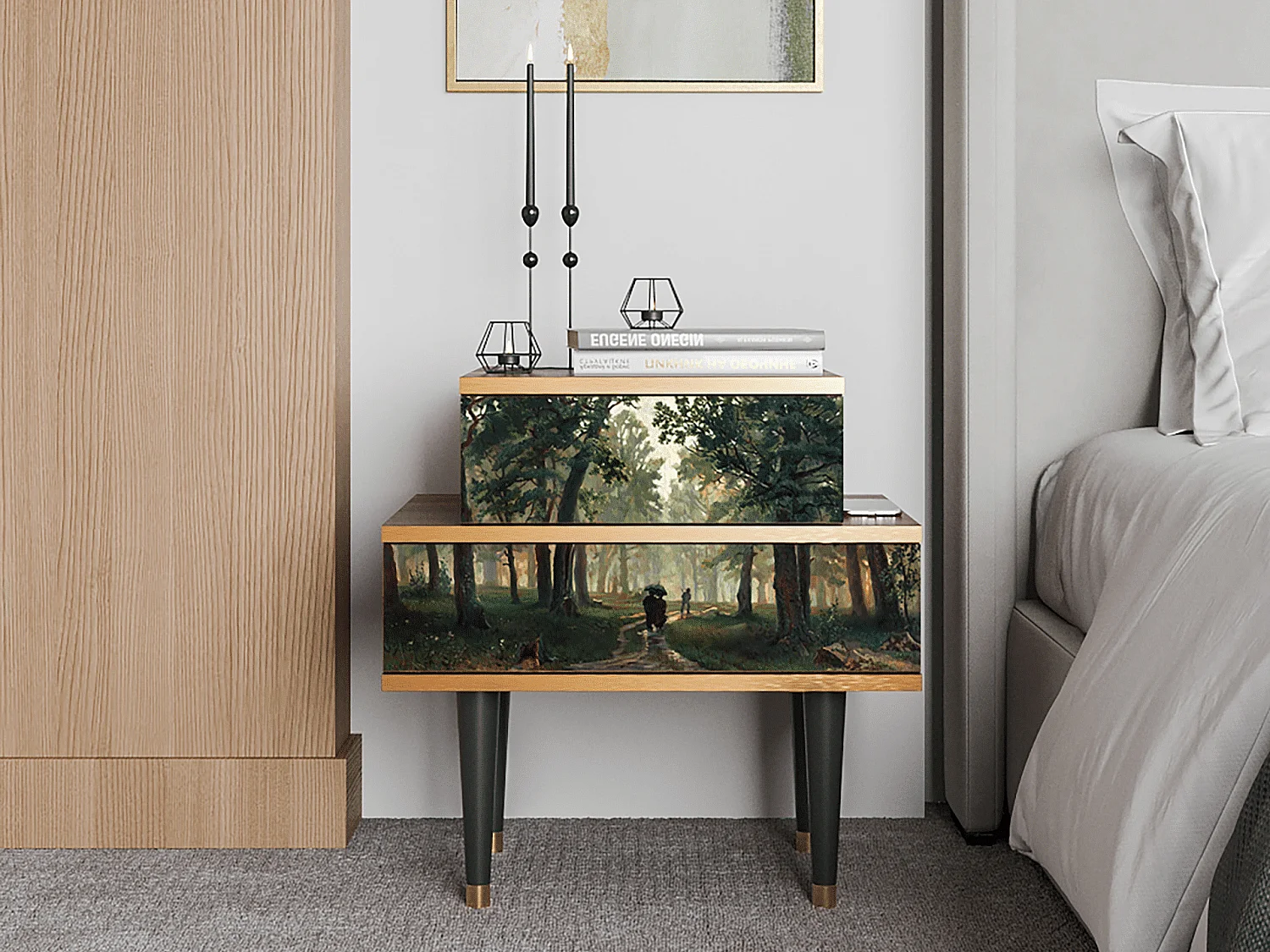 Table de nuit - 58х58х41 cm - NS1 -  Rain in the Oak Forest, Noyer