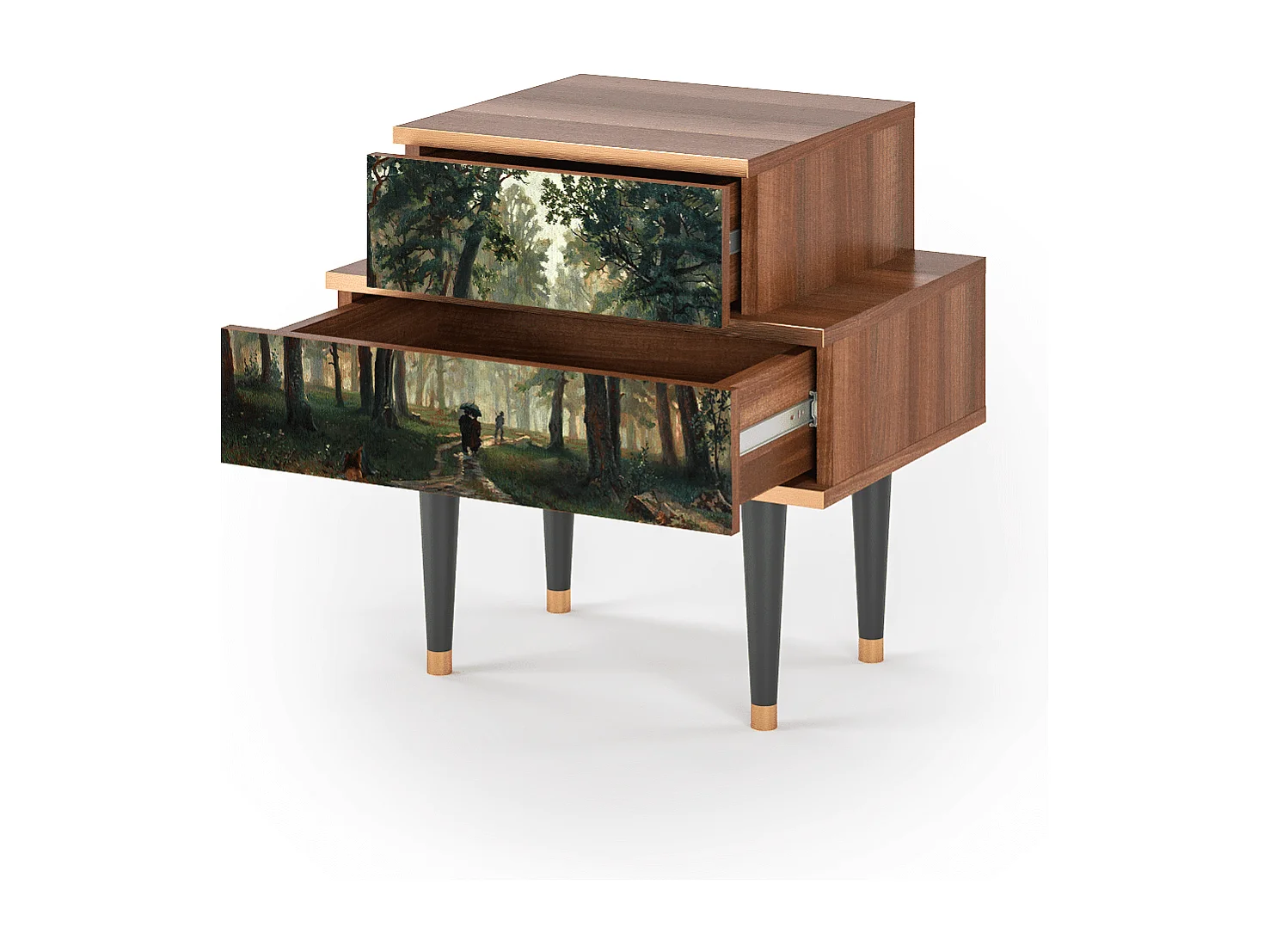 Stolik nocny - 58х58х41 cm - NS1 -  Rain in the Oak Forest, Orzech