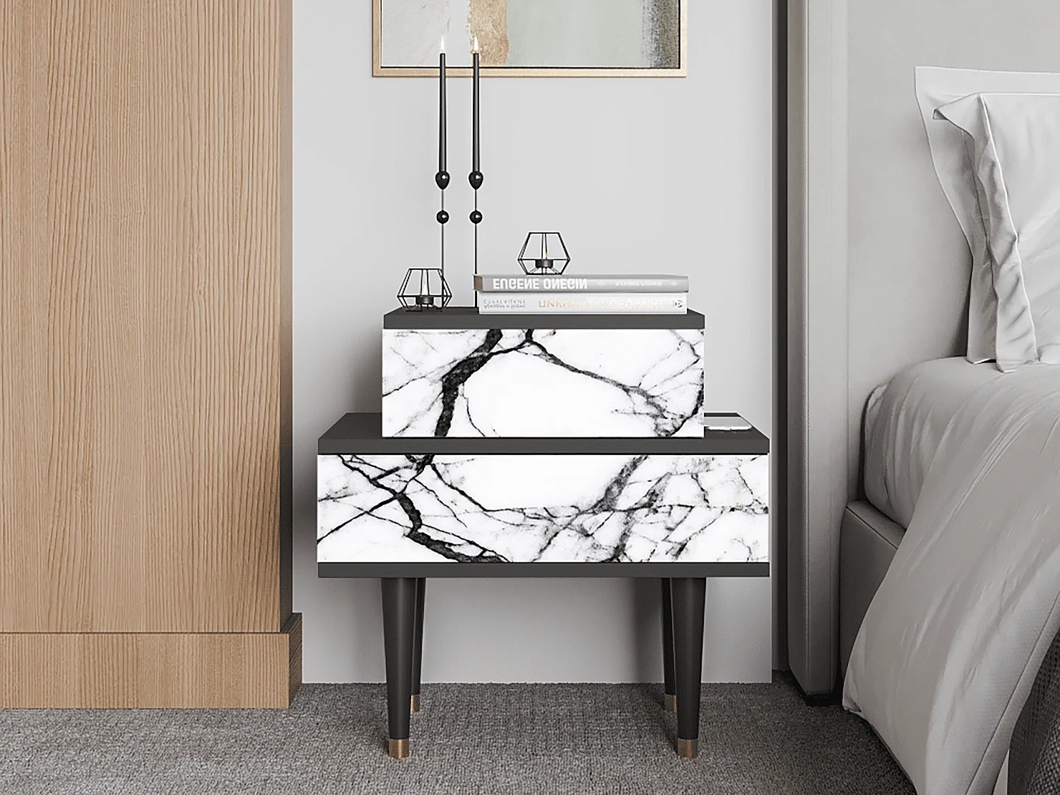 Table de nuit - 58х58х41 cm - NS1 - Raven Marble, Anthracite