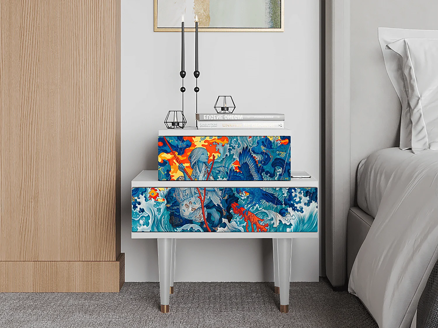 Table de nuit - 58х58х41 cm - NS1 - The Girl - James Jean, Blanc