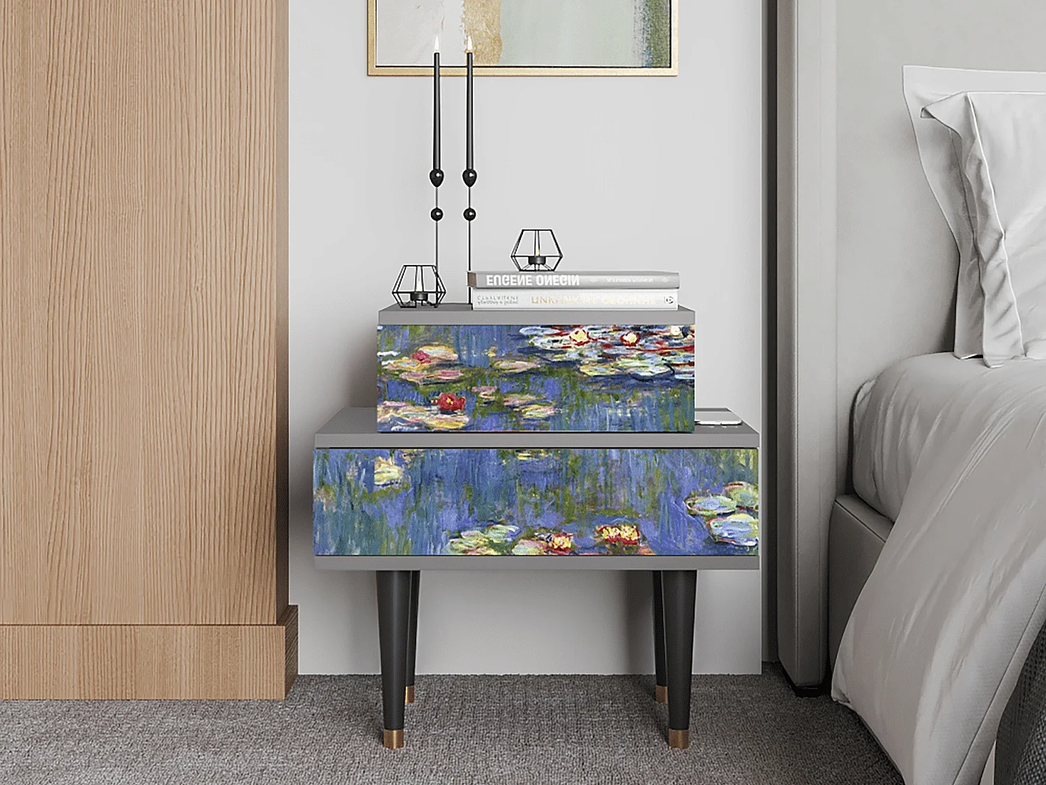 Comodino - 58х58х41 cm - NS1 - The water lily pond  , Grigio