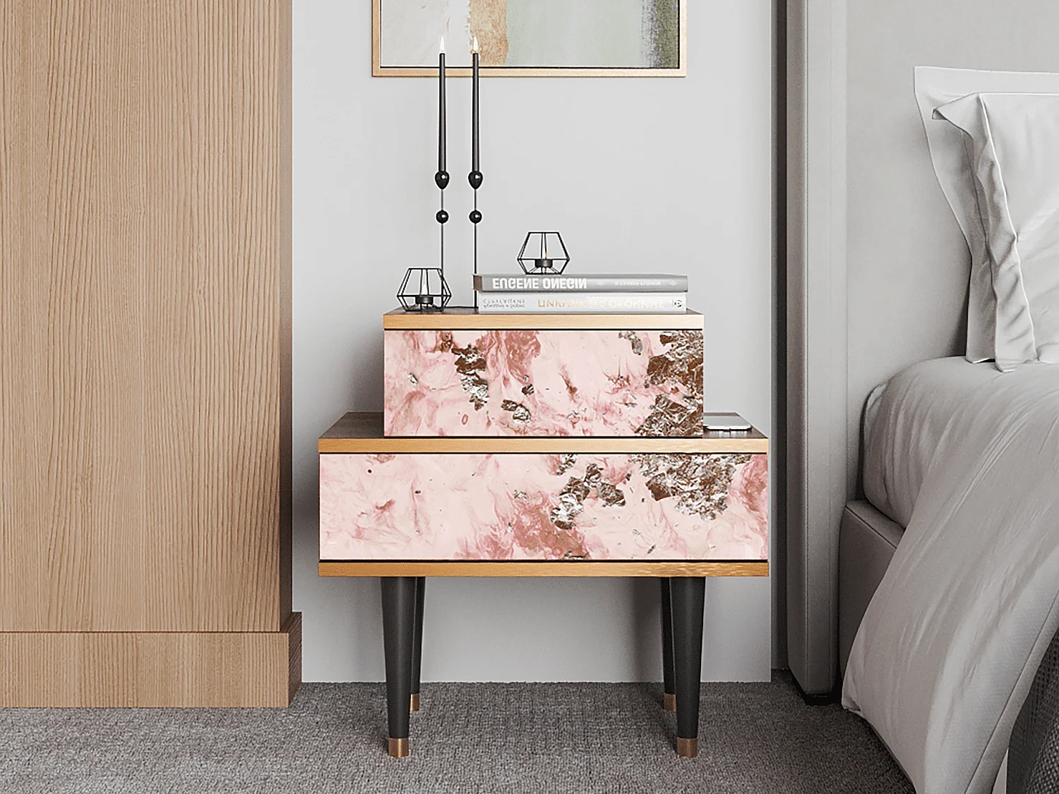 Criado-mudo - 58х58х41 cm - NS1 - Cotton Candy, Nogueira