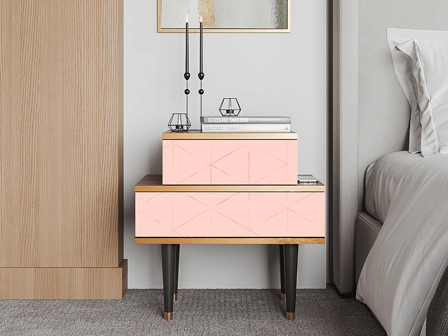 Stolik nocny - 58х58х41 cm - NS1 - Rose Quartz, Orzech