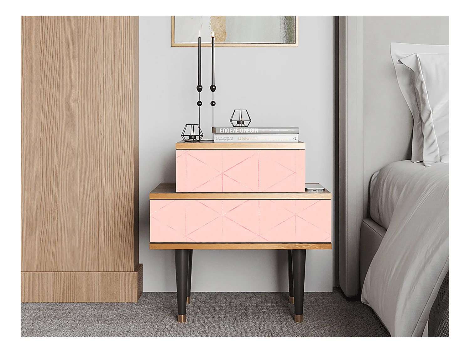 Table de nuit - 58х58х41 cm - NS1 - Rose Quartz, Noyer