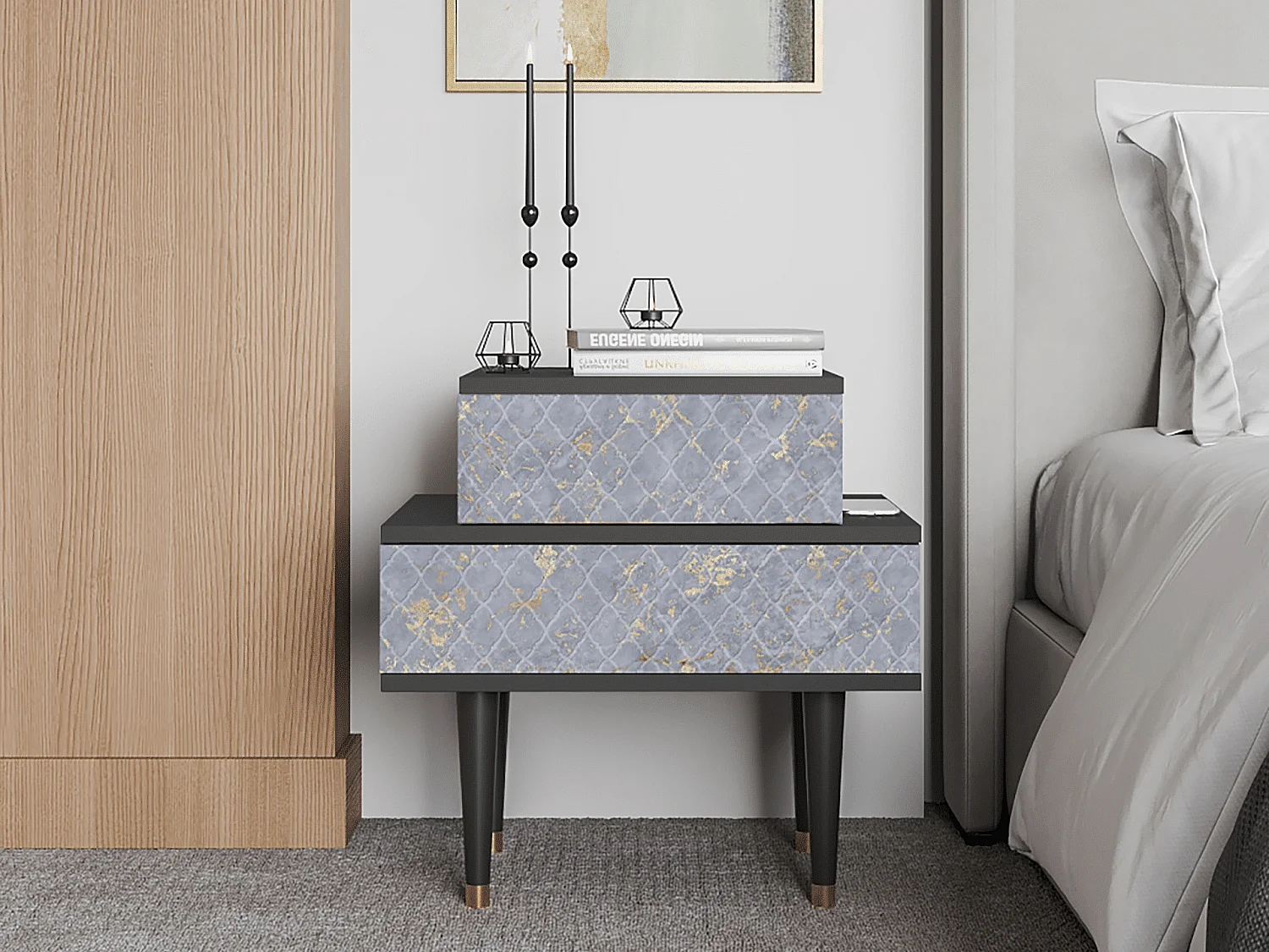 Table de nuit - 58х58х41 cm - NS1 - Golden Smoke, Anthracite