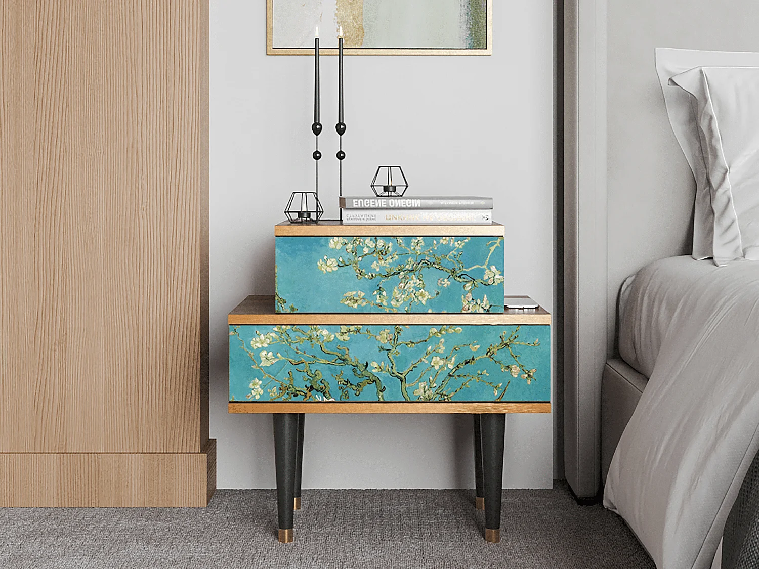 Stolik nocny - 58х58х41 cm - NS1 - Almond Blossom, Orzech