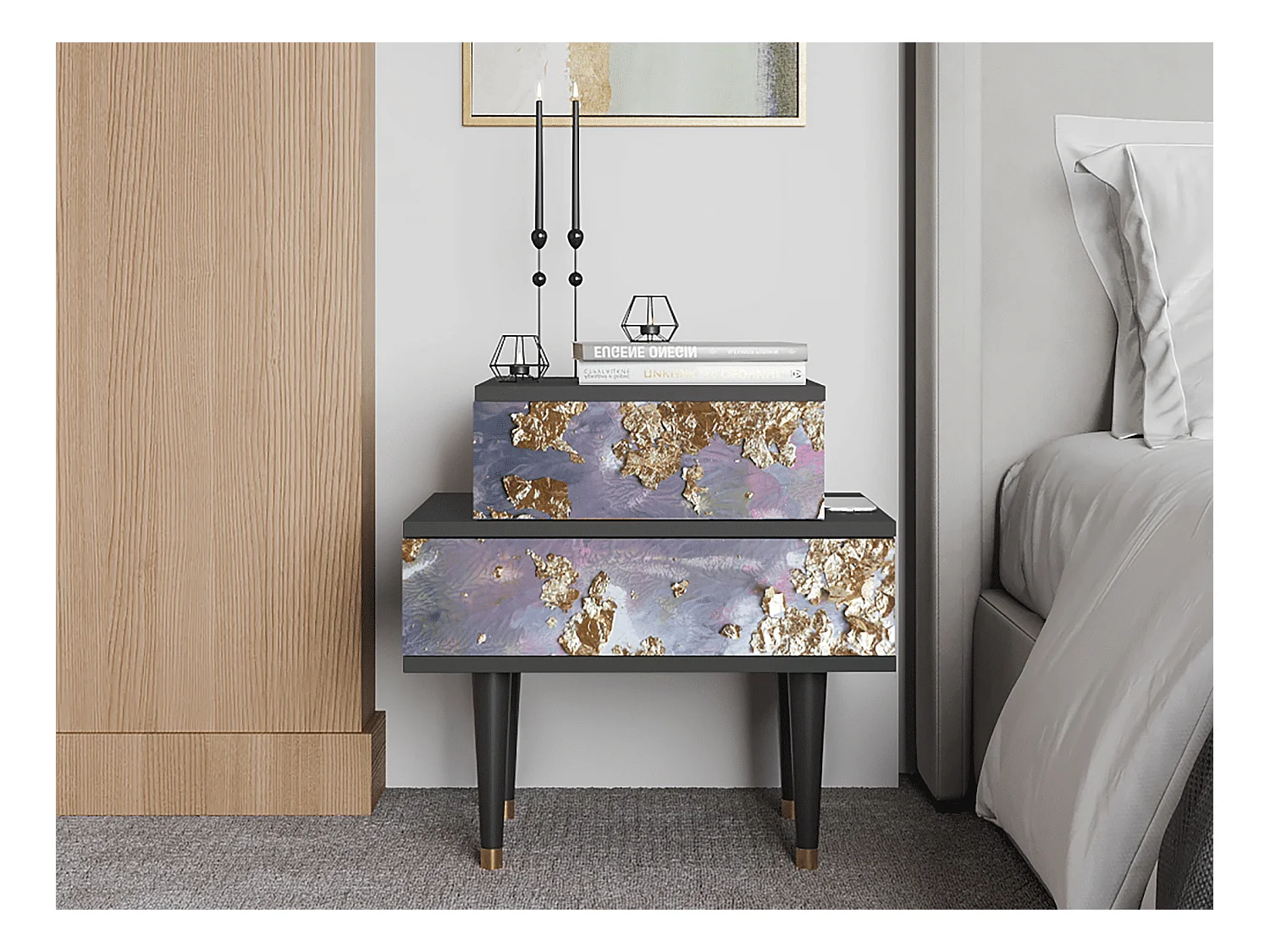 Table de nuit - 58х58х41 cm - NS1 - Planet Earth, Anthracite