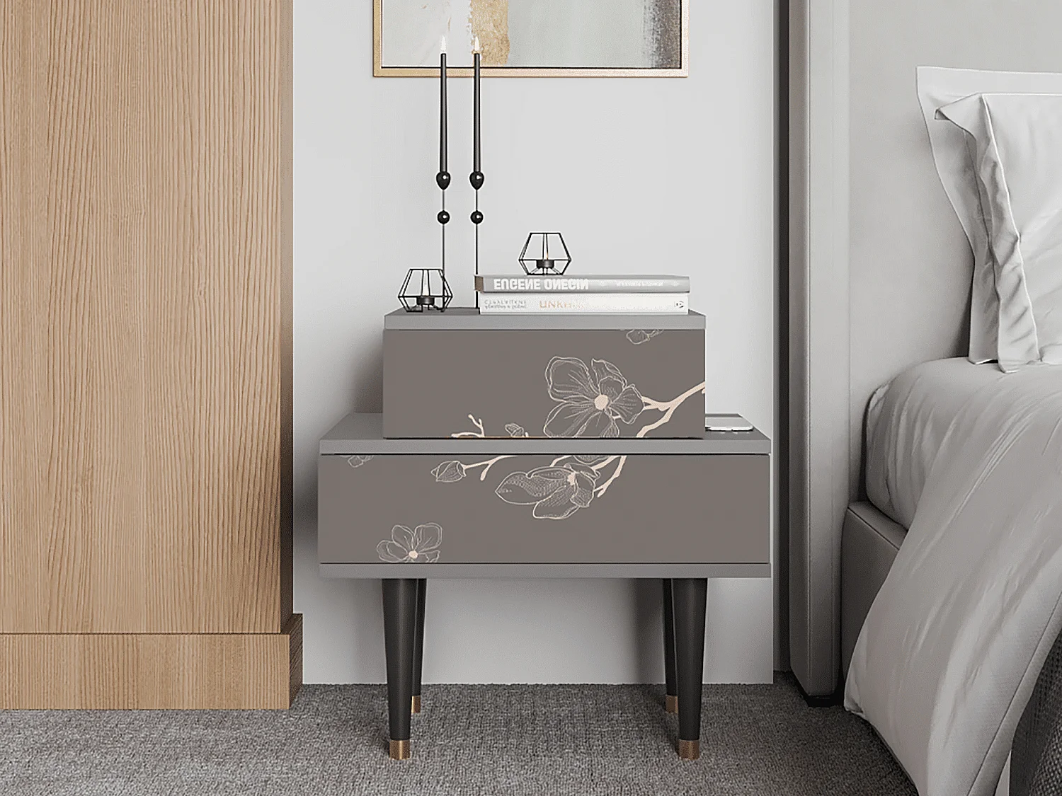 Table de nuit - 58х58х41 cm - NS1 - Cherry Blossom, Gris