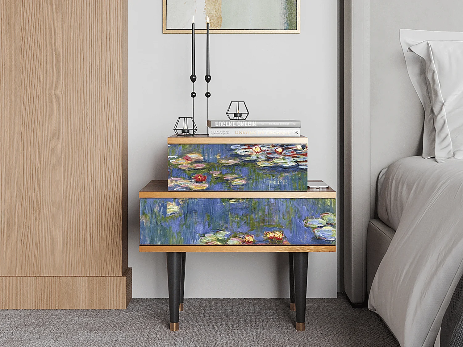 Comodino - 58х58х41 cm - NS1 - The water lily pond  , Noce