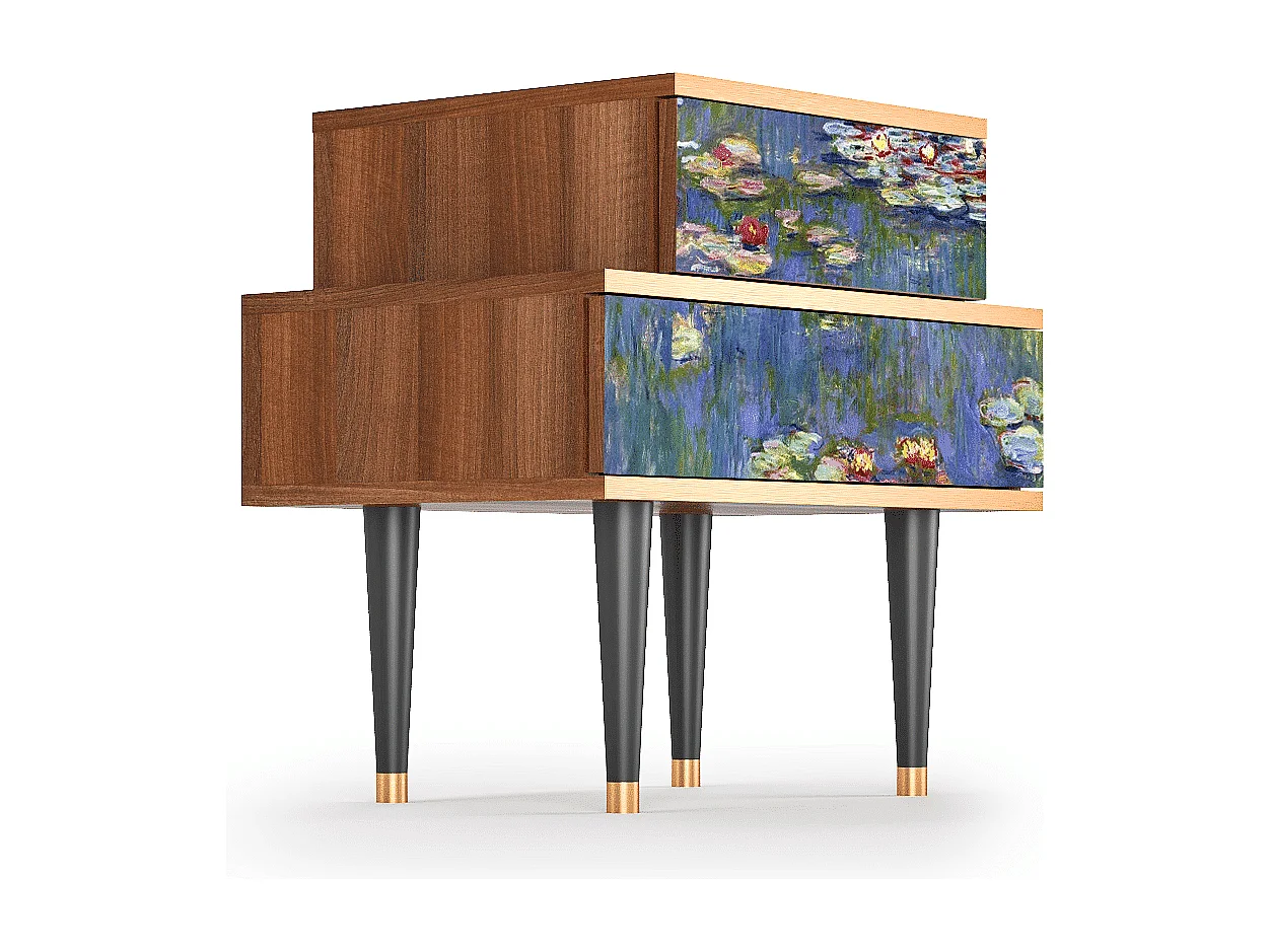 Criado-mudo - 58х58х41 cm - NS1 - The water lily pond  , Nogueira