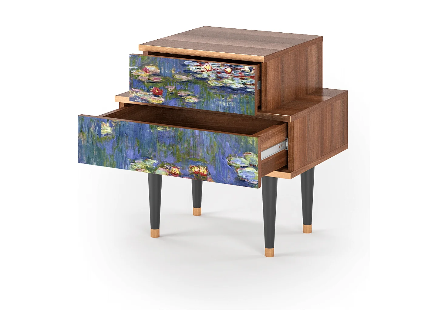 Criado-mudo - 58х58х41 cm - NS1 - The water lily pond  , Nogueira