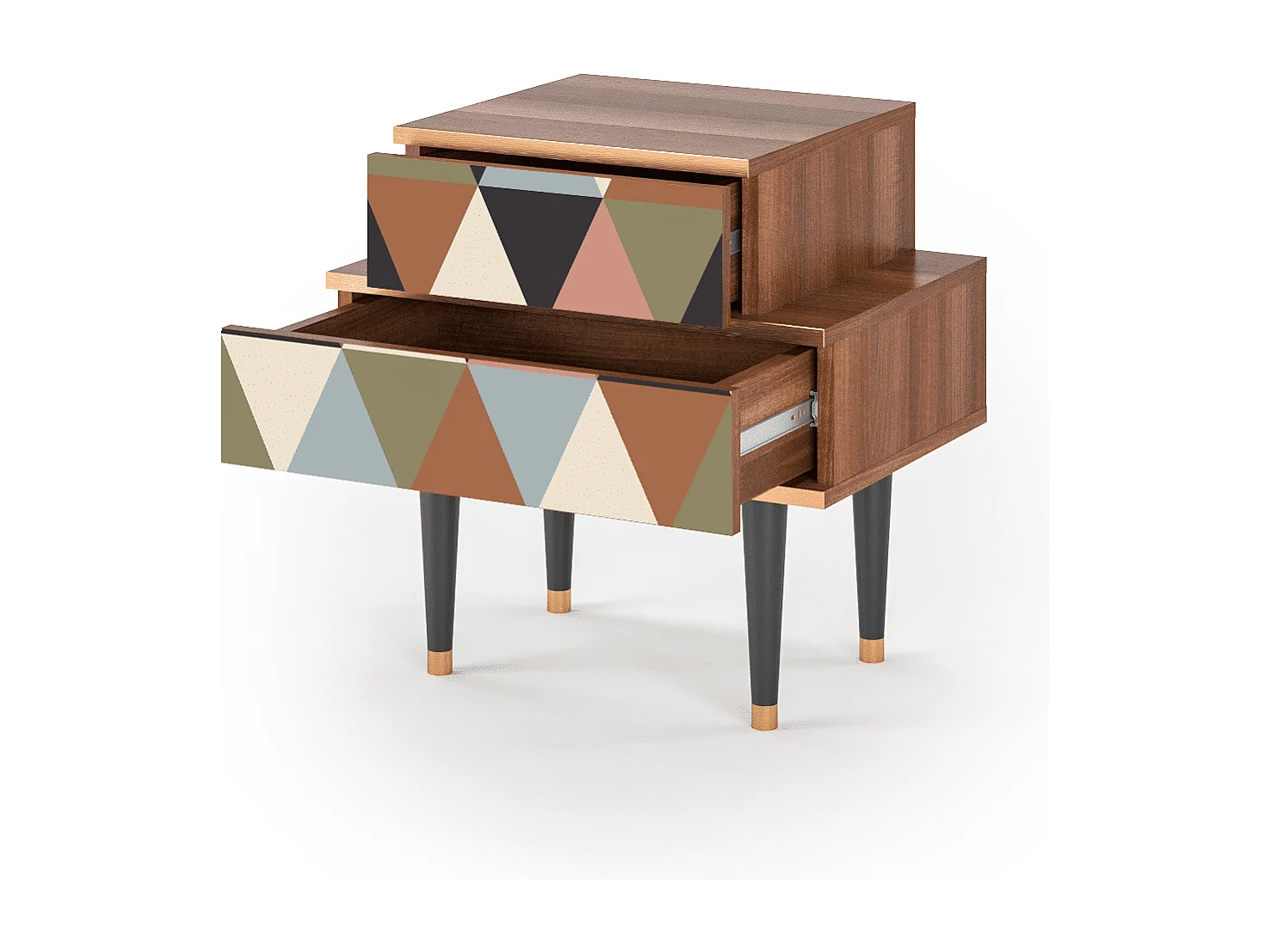 Stolik nocny - 58х58х41 cm - NS1 - Royal Triangles, Orzech